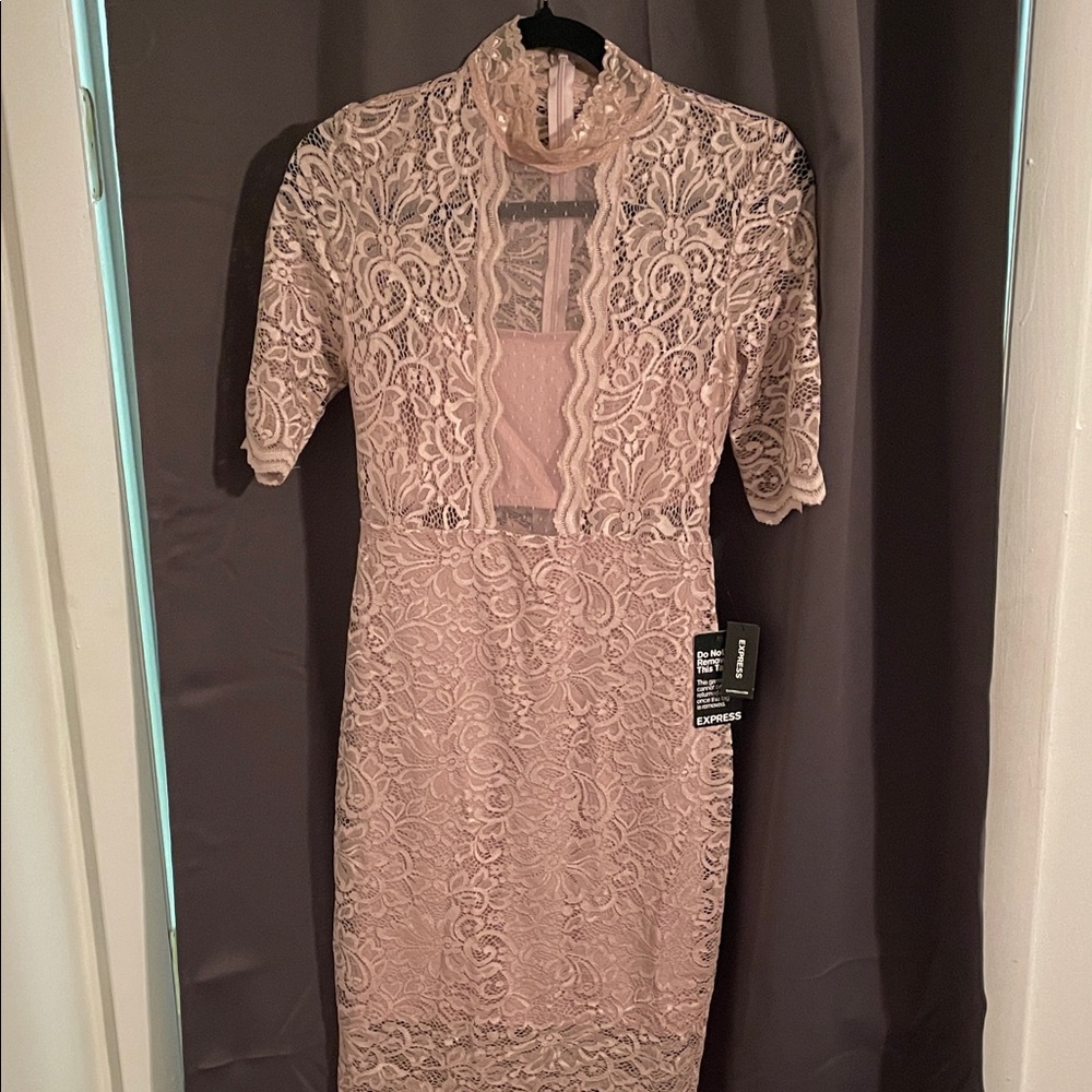 Express Lace Midi Dress in Soft Pink